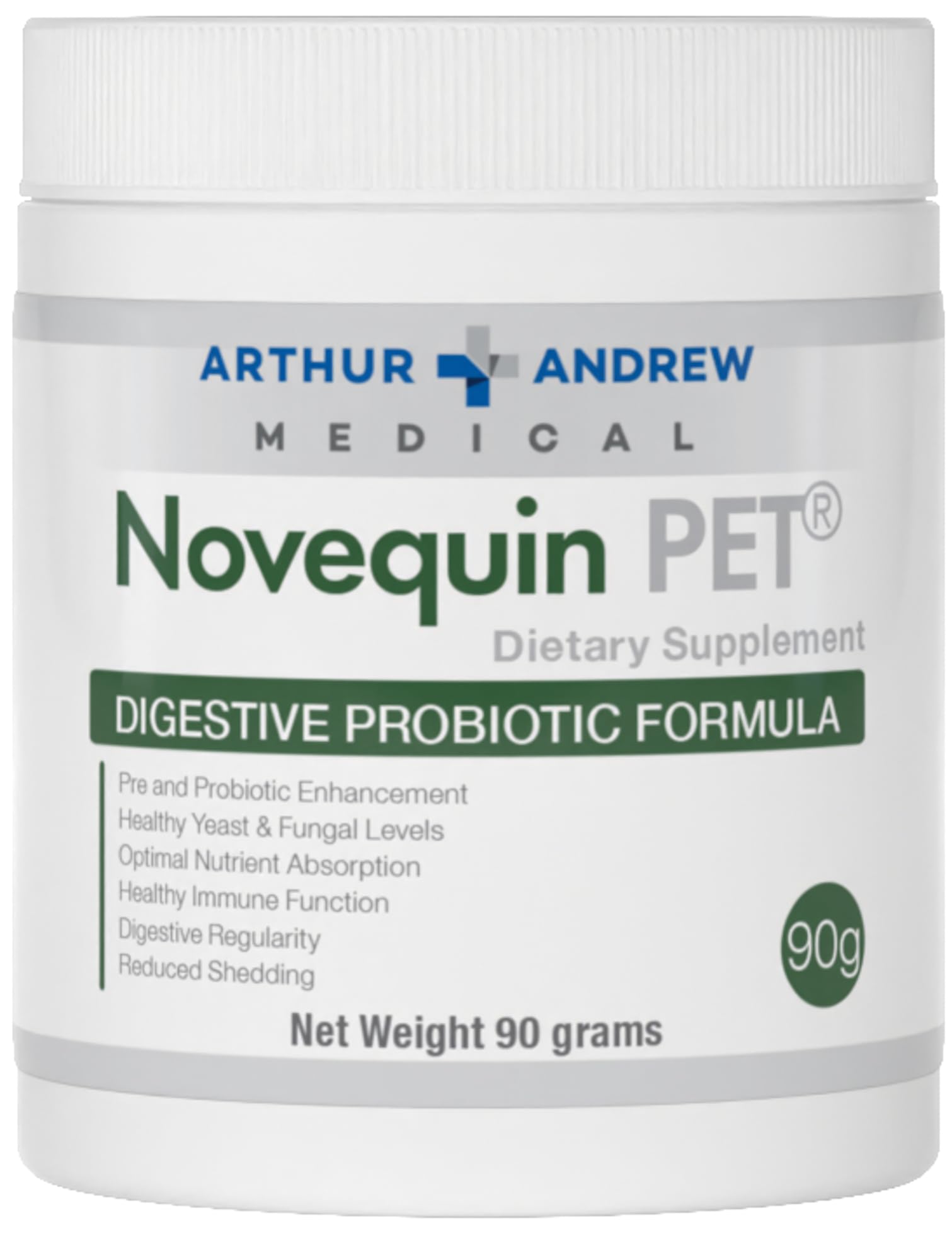 Arthur Andrew Medical, Novequin PET, Digestive Probiotic Formula for Pets, Prebiotics, Probiotics, and Enzymes, Non-GMO, 90 Grams (90 Servings)