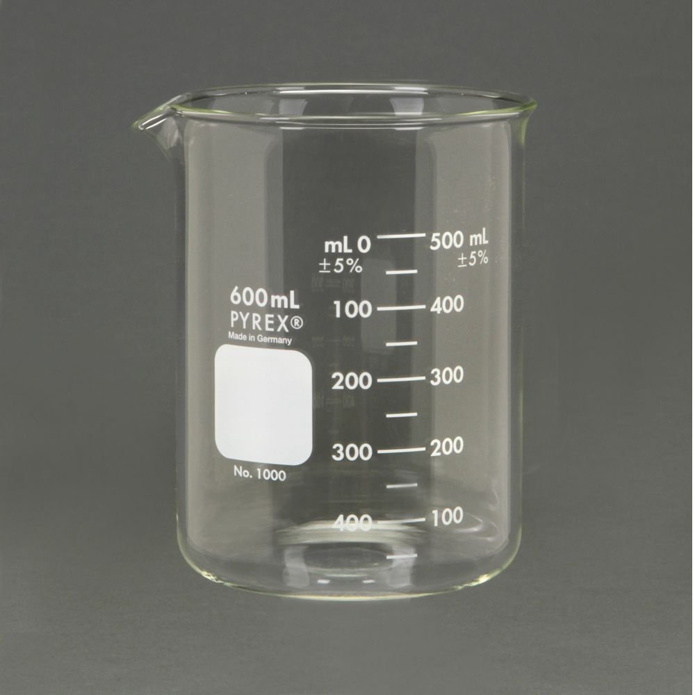 Pyrex Griffin Glass Beaker, Low Form, Measuring, 600 mL, Case of 36