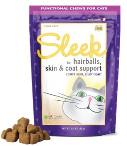 in clover sleek daily skin, coat, and hairballs support soft chews for cats, 2.1oz.(60 count)