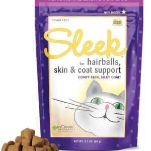 In Clover Sleek Daily Skin, Coat, and Hairballs Support Soft Chews for Cats, 2.1oz.(60 Count)