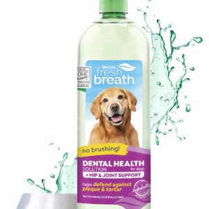 TropiClean Fresh Breath Plus Glucosamine for Hips & Joints | Dog Breath Water Additive | Dental Care | Dog Breath Freshener | Simple Pet Teeth Cleaning | Made in USA | 33.8 oz