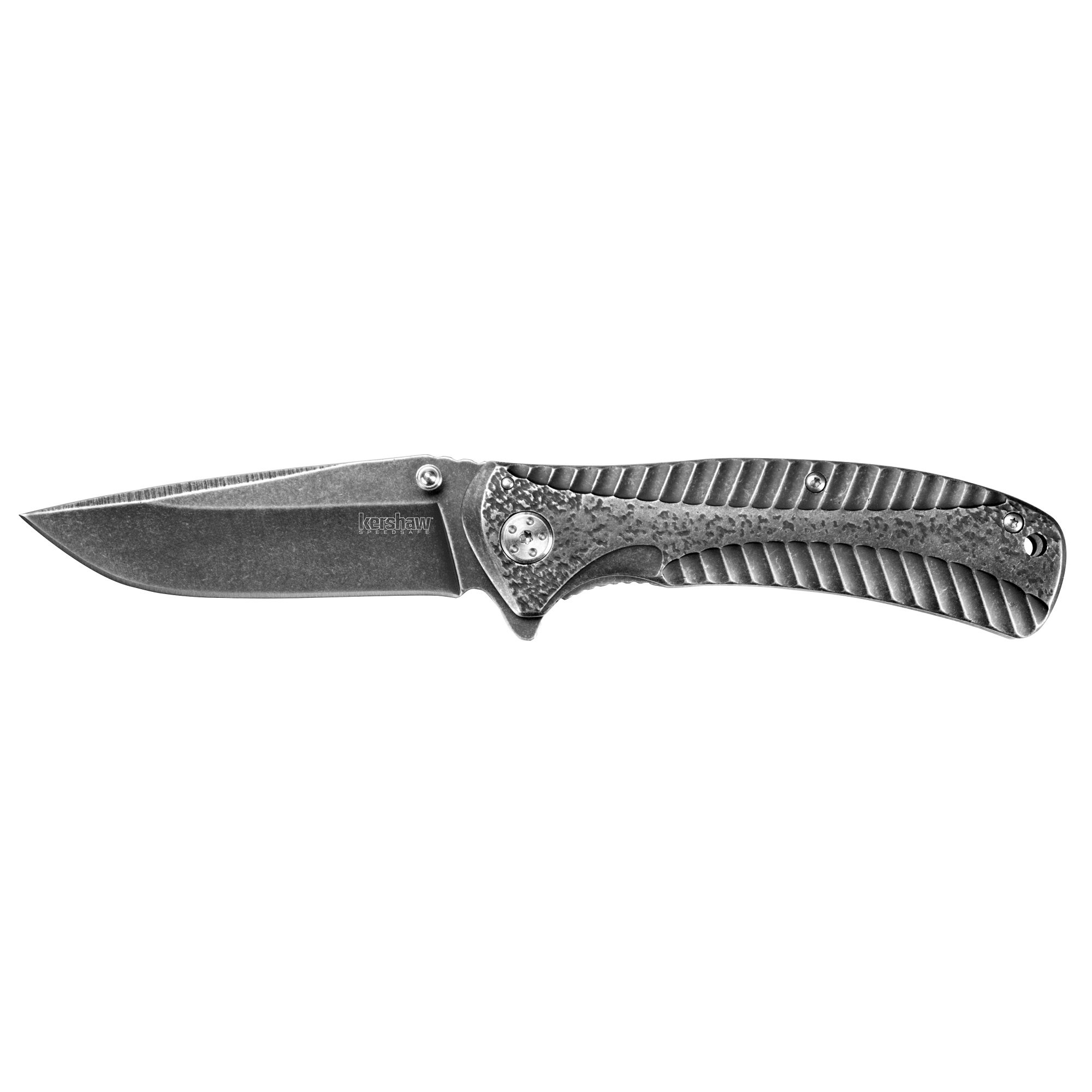 Kershaw Starter Folding Pocket Knife (1301BW); 4Cr14 Steel Blade With Black-Oxide BlackWash Finish, SpeedSafe Assisted, Single-Position Deep Carry Clip; 3.5 oz., 3.5 In. Blade, 7.9 In. Overall Length