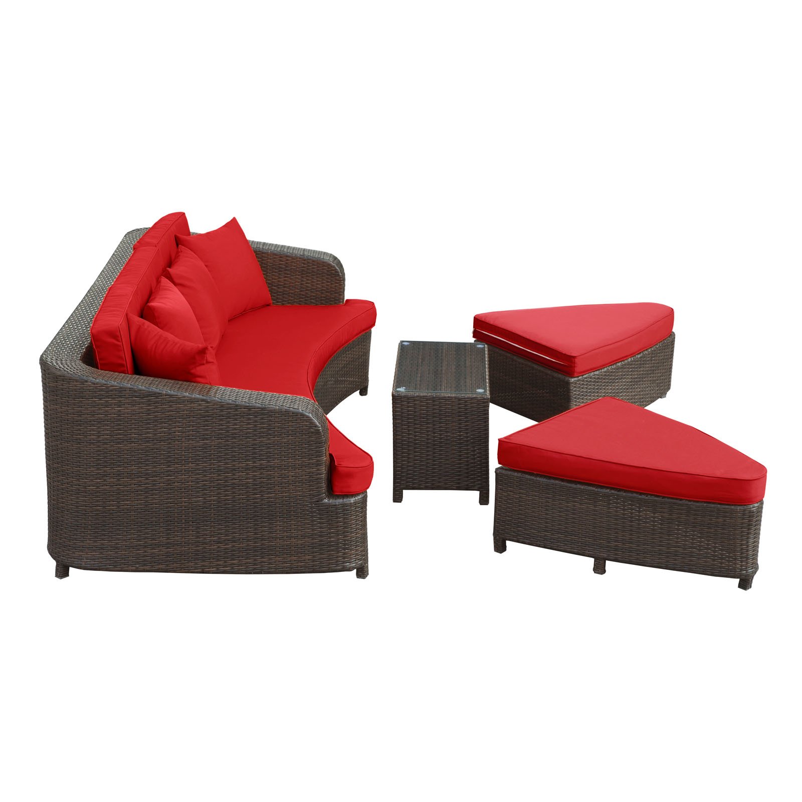 Modway Monterey Wicker Rattan 4-Piece Outdoor Patio Sectional Sofa Furniture Set with Cushions in Brown Red