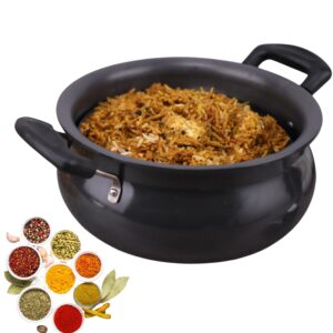 vinod black pearl hard anodised handi – stainless steel lid – medium size – 5 liters (5.2 quarts) – suitable for biryani, pulao, gravy –aluminum pot - metal spoon friendly – 21 cups