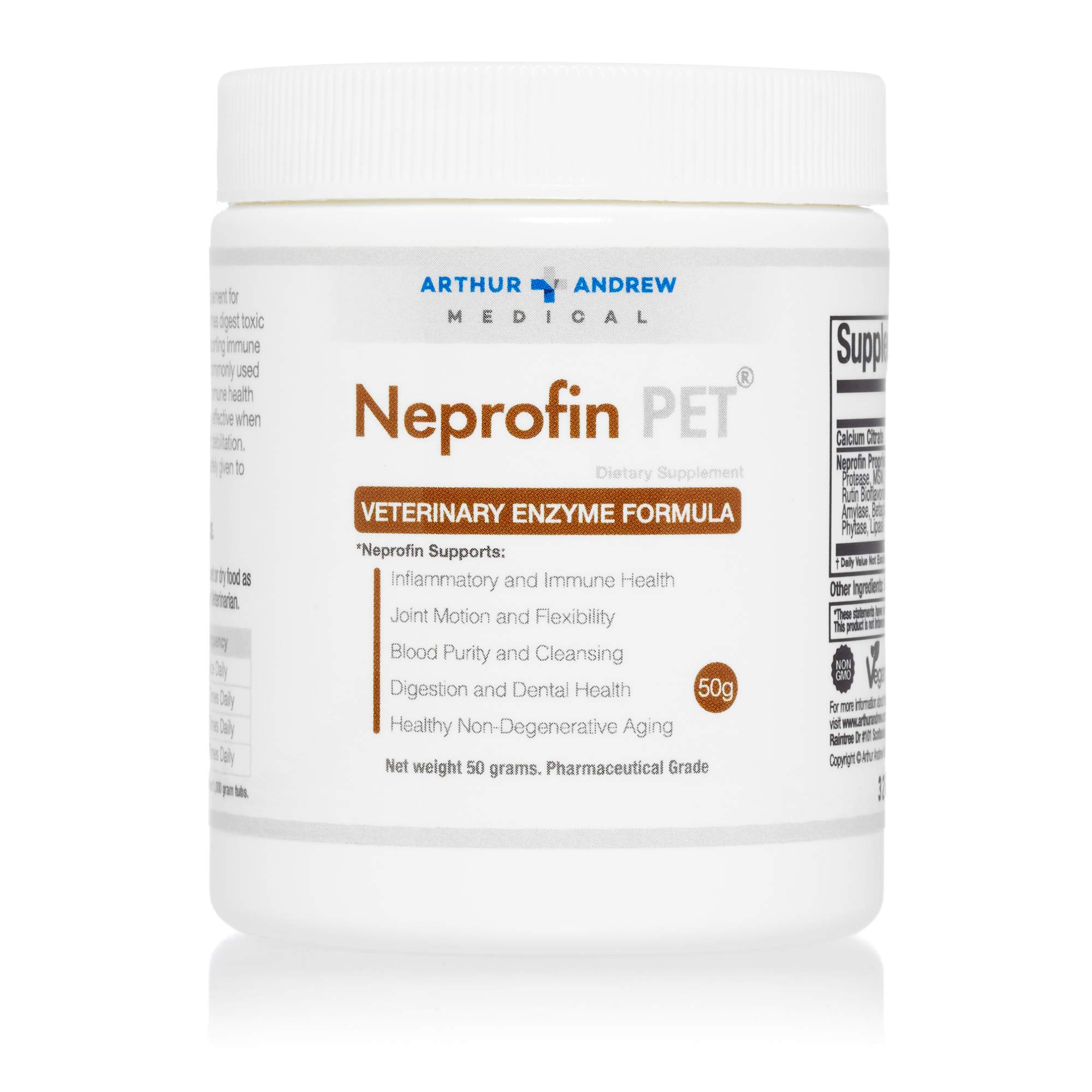 Arthur Andrew Medical, Neprofin PET, Veterinary Enzyme Formula, Household Pet Support for Pain-Free Living, Vegan, Non-GMO, 50g Tub