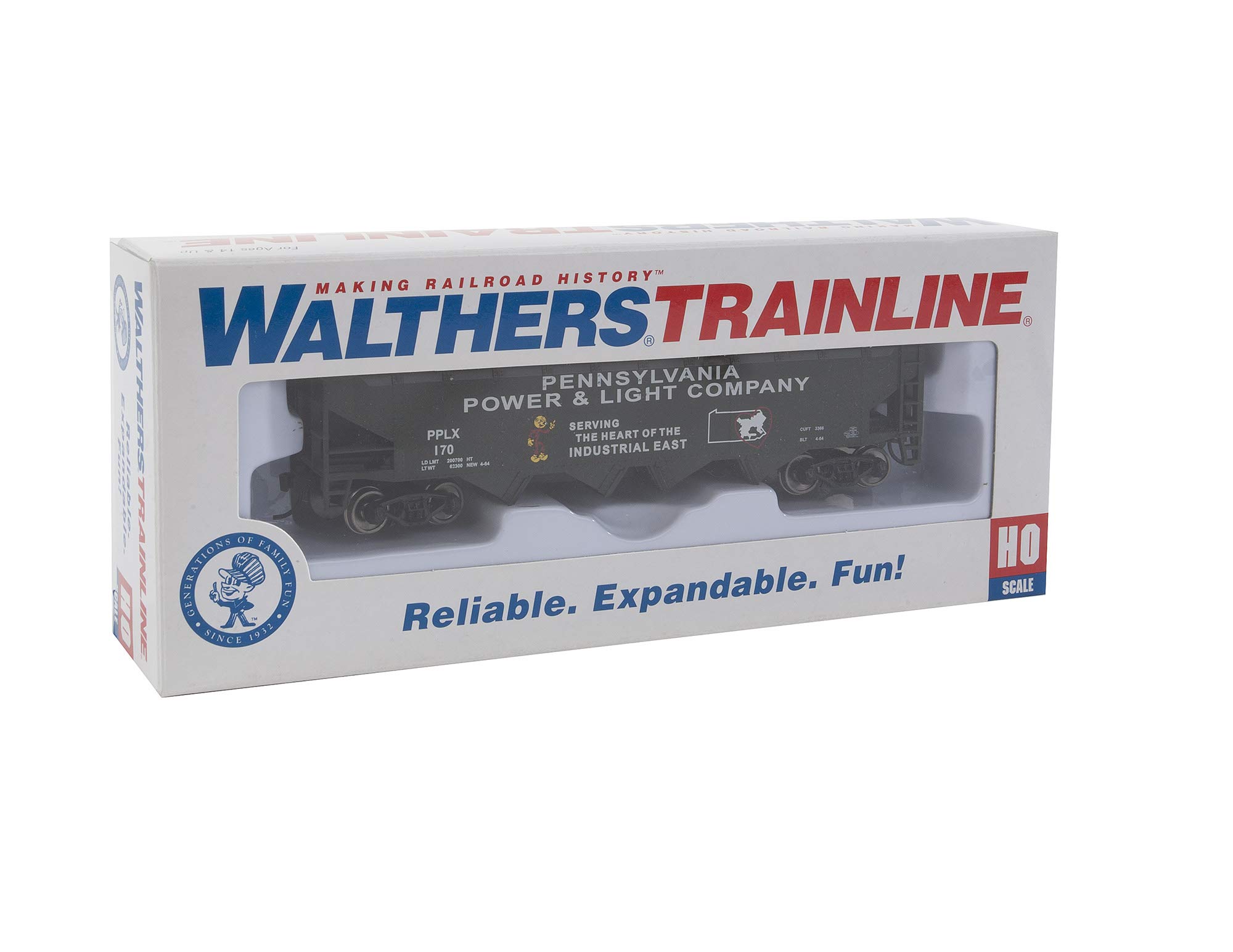 Walthers Trainline HO Scale Model Offset Quad Hopper - Ready to Run - Pennsylvania Power & Light Pplx #170