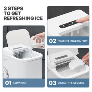 mollie Ice Makers Countertop, 8 Mins 8 Bullet Ice, 24lbs Per Day, Portable Ice Maker Machine with Handle, Self-Cleaning Ice Scoop and Basket, for Home Kitchen Office Camping Bar Party, White