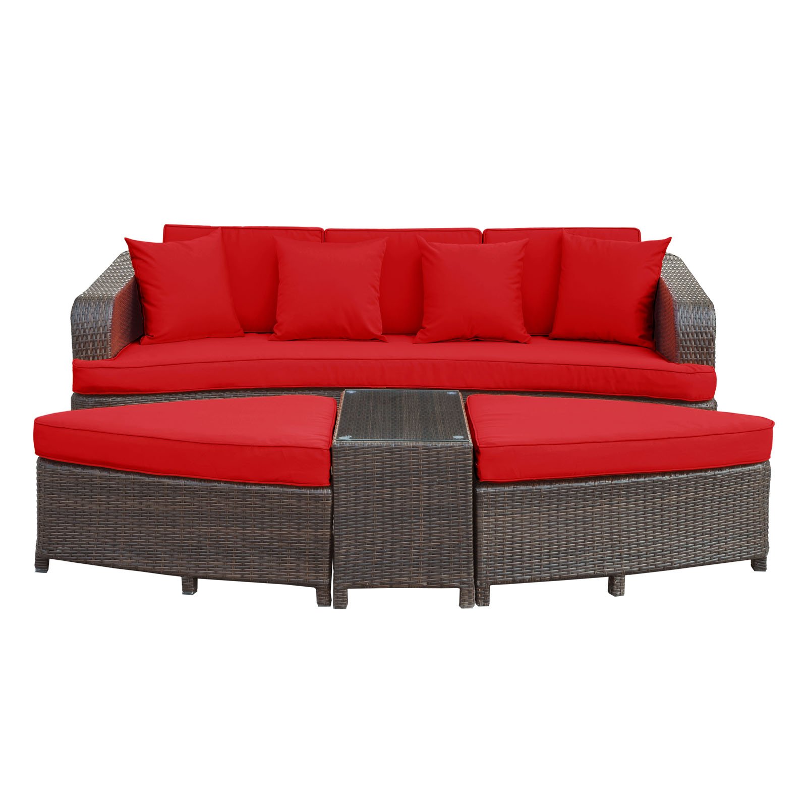 Modway Monterey Wicker Rattan 4-Piece Outdoor Patio Sectional Sofa Furniture Set with Cushions in Brown Red