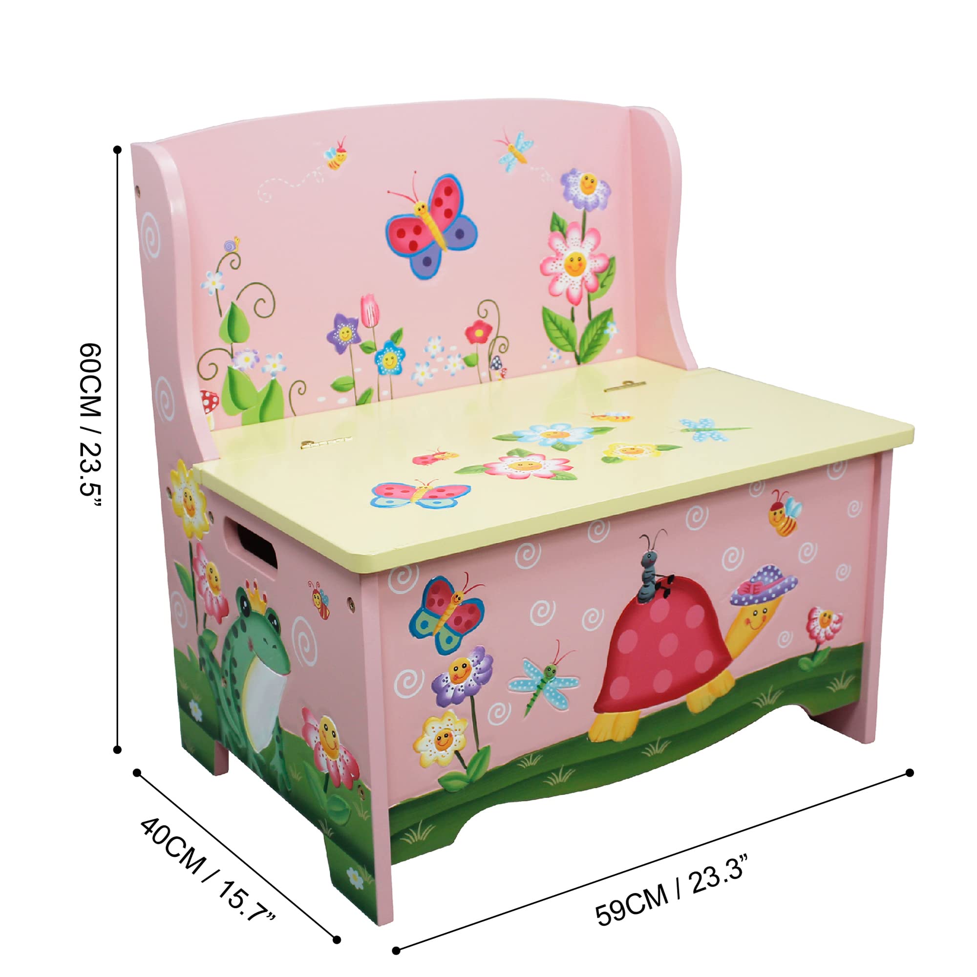 Fantasy Fields Magic Garden Kids Toy Box with Bench Seat, Toy Storage Chest for Kids, Pink