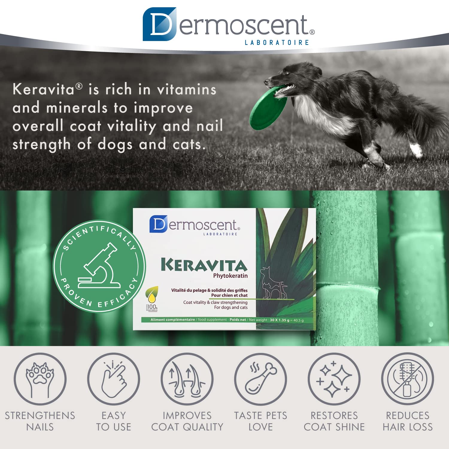 Dermoscent Keravita® Dog & Cat Skin and Coat Food Supplement - Natural Vitamin Pills for Hair Loss or Brittle Claws - 30 Tablets