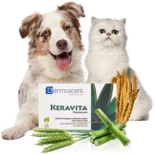 dermoscent keravita® dog & cat skin and coat food supplement - natural vitamin pills for hair loss or brittle claws - 30 tablets