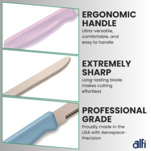 Alfi All-Purpose Knives Aerospace Precision Rounded Tip - Home And Kitchen Supplies - Serrated Steak Knives Set | Made in USA (3 Pack, Multicolor)