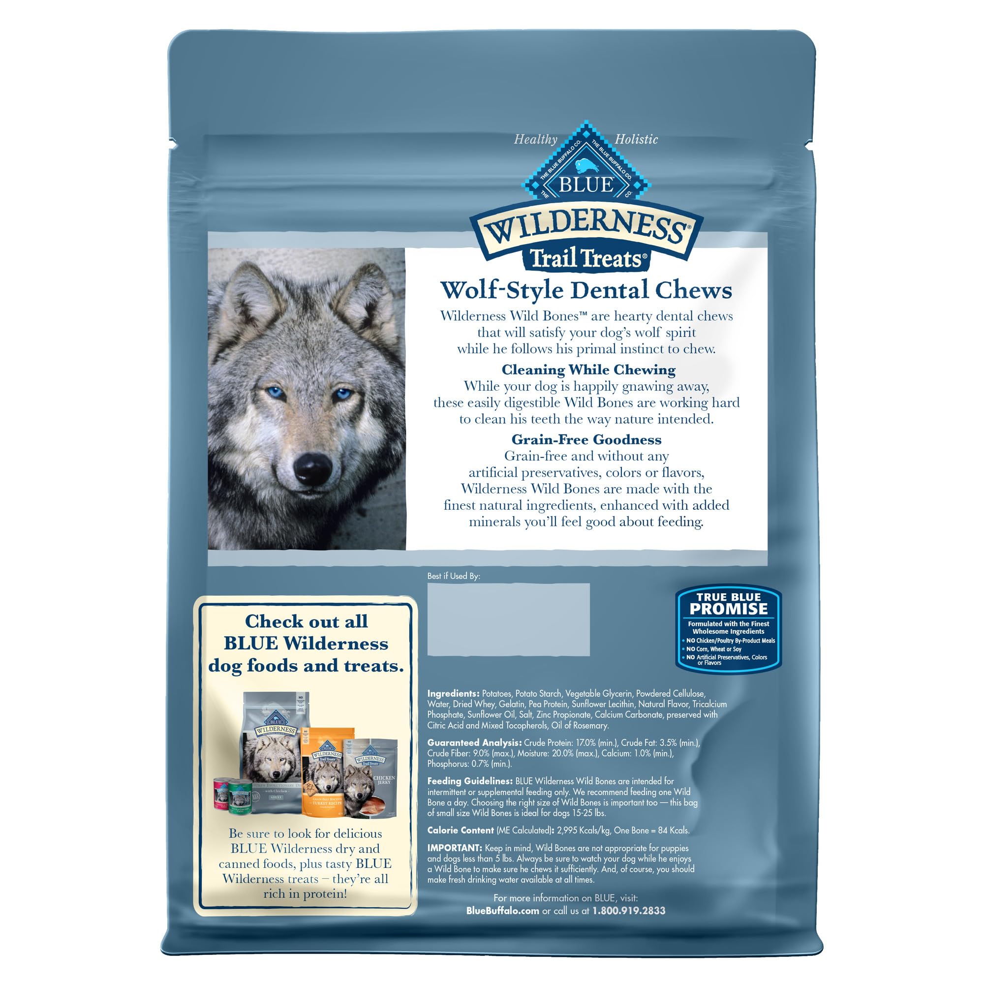 Blue Buffalo Wilderness Wild Bones Grain-Free Dental Chews Dog Treats, Small, 10-oz Bag