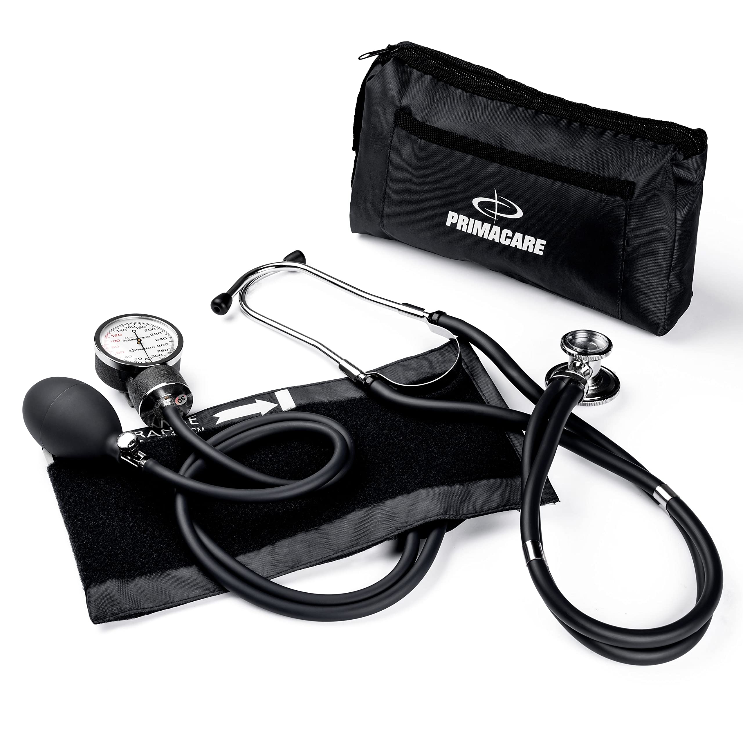 Primacare DS-9181-BK Professional Aneroid Sphygmomanometer and Sprague Rappaport Stethoscope, Manual Blood Pressure Kit with Cuff and Carrying Case, Black