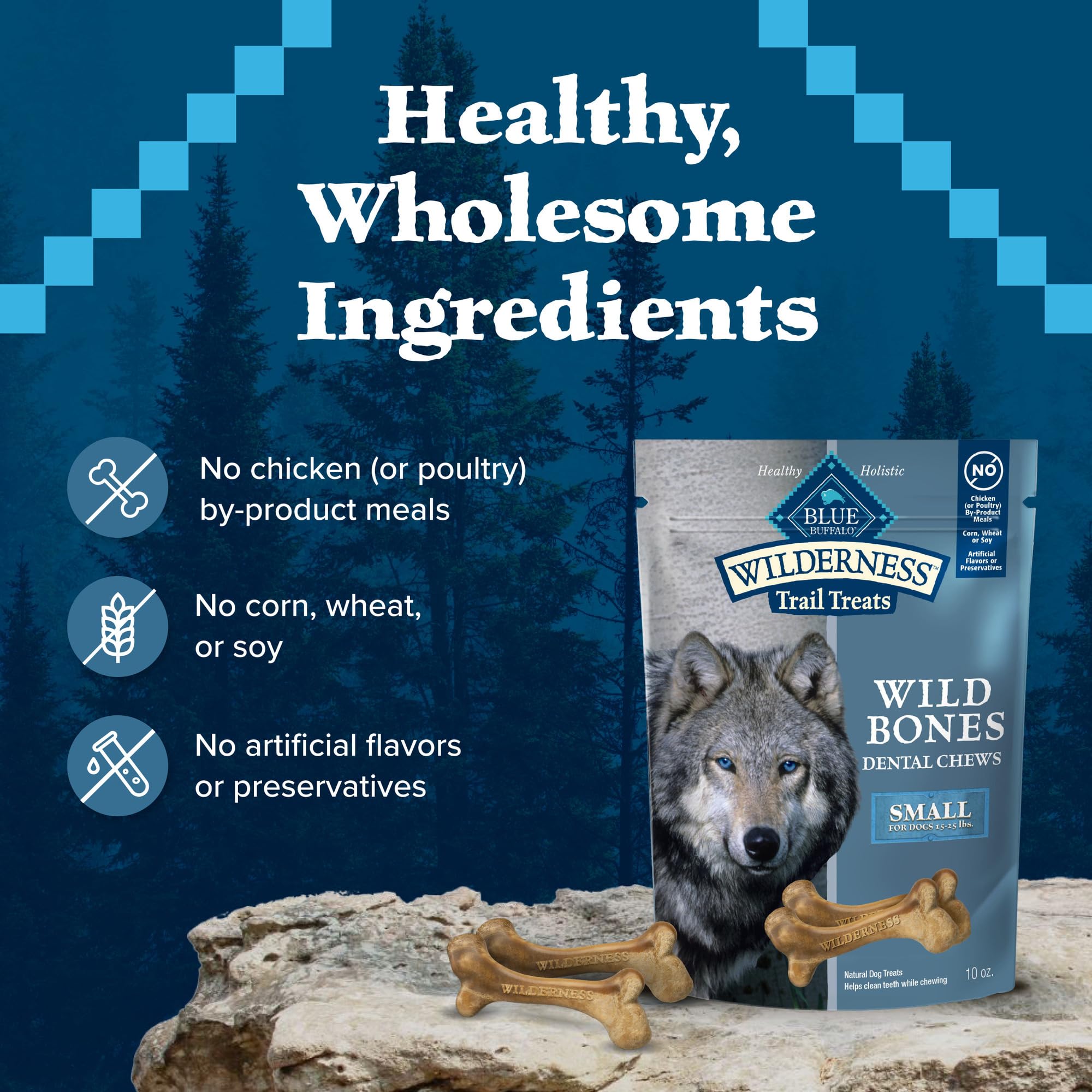 Blue Buffalo Wilderness Wild Bones Grain-Free Dental Chews Dog Treats, Small, 10-oz Bag