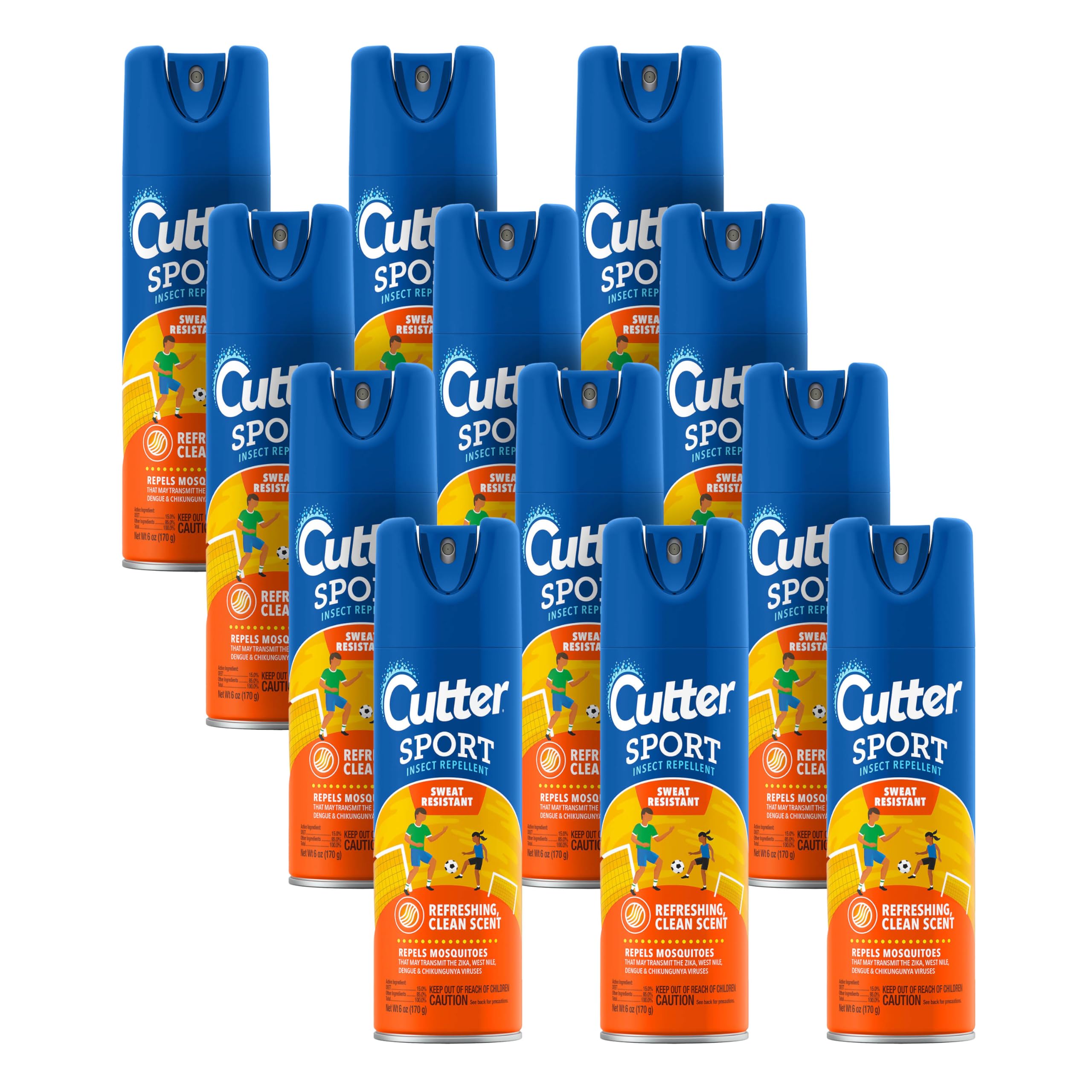 Cutter Sport Insect Repellent 6 Ounces, Aerosol, With 15 Percent DEET, 12 Pack