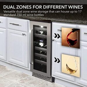 Whynter BWR-171DS 17 Bottle Stainless Steel Dual Zone Built Wine Refrigerators-Elite Series with Seamless Doors