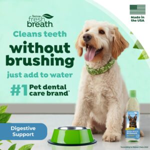 TropiClean Fresh Breath Plus Prebiotics for Digestive Support | Dog Breath Water Additive | Dental Care | Dog Breath Freshener | Simple Pet Teeth Cleaning | Made in USA | 16 oz