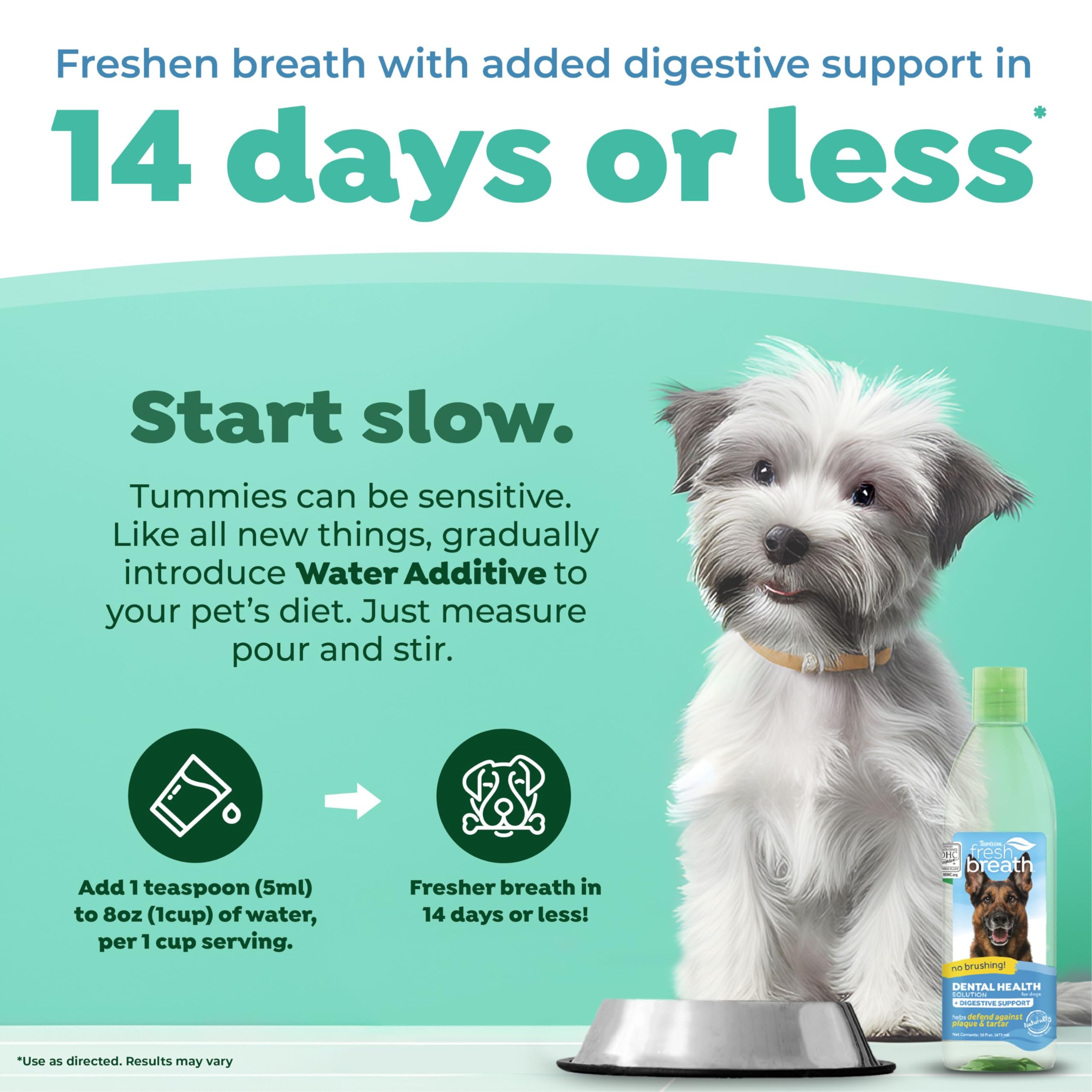 TropiClean Fresh Breath Plus Prebiotics for Digestive Support | Dog Breath Water Additive | Dental Care | Dog Breath Freshener | Simple Pet Teeth Cleaning | Made in USA | 16 oz