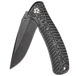 kershaw starter folding pocket knife (1301bw); 4cr14 steel blade with black-oxide blackwash finish, speedsafe assisted, single-position deep carry clip; 3.5 oz., 3.5 in. blade, 7.9 in. overall length