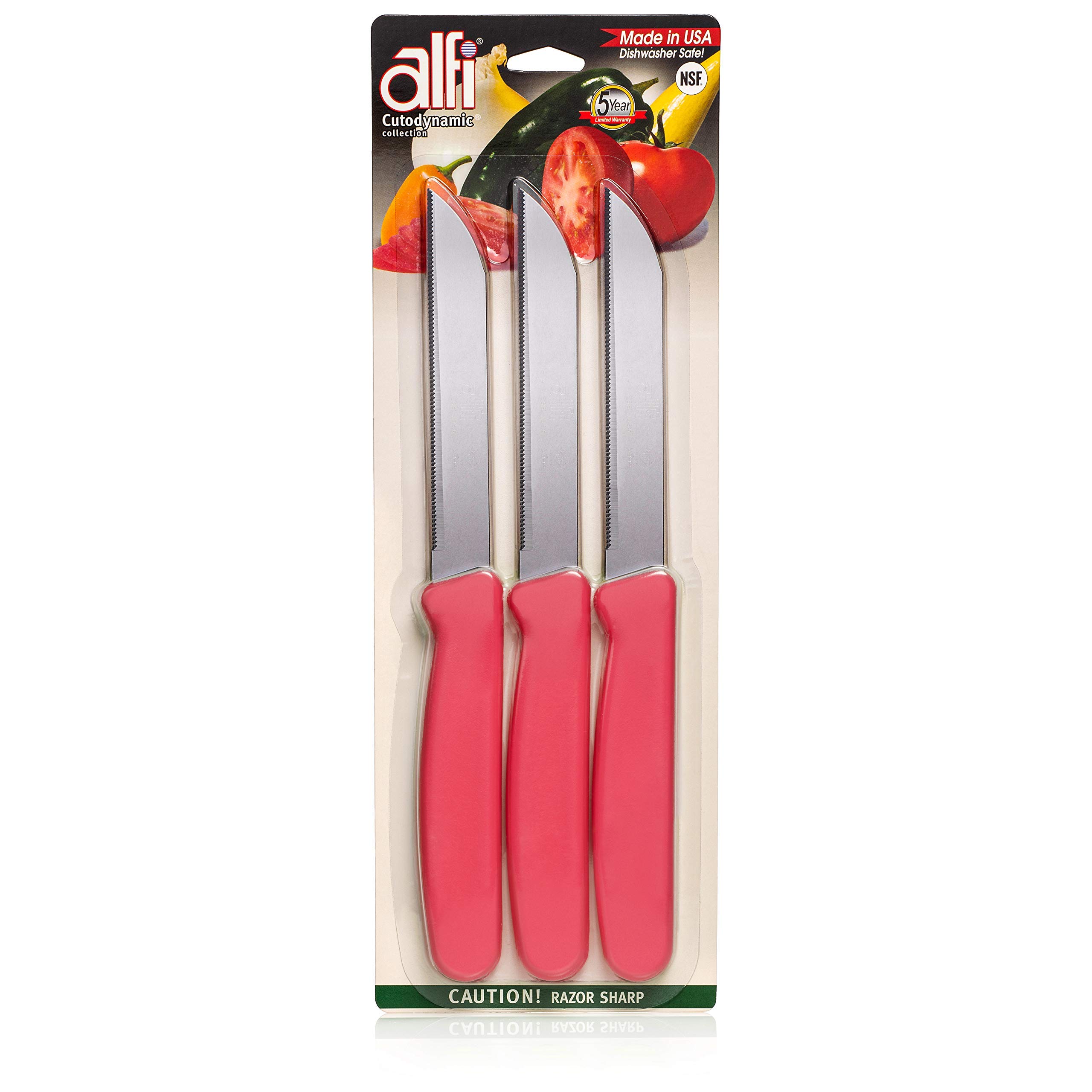 Alfi All-Purpose Knives Aerospace Precision Pointed Tip - Home And Kitchen Supplies - Serrated Steak Knives Set | Made in USA (Multicolor)