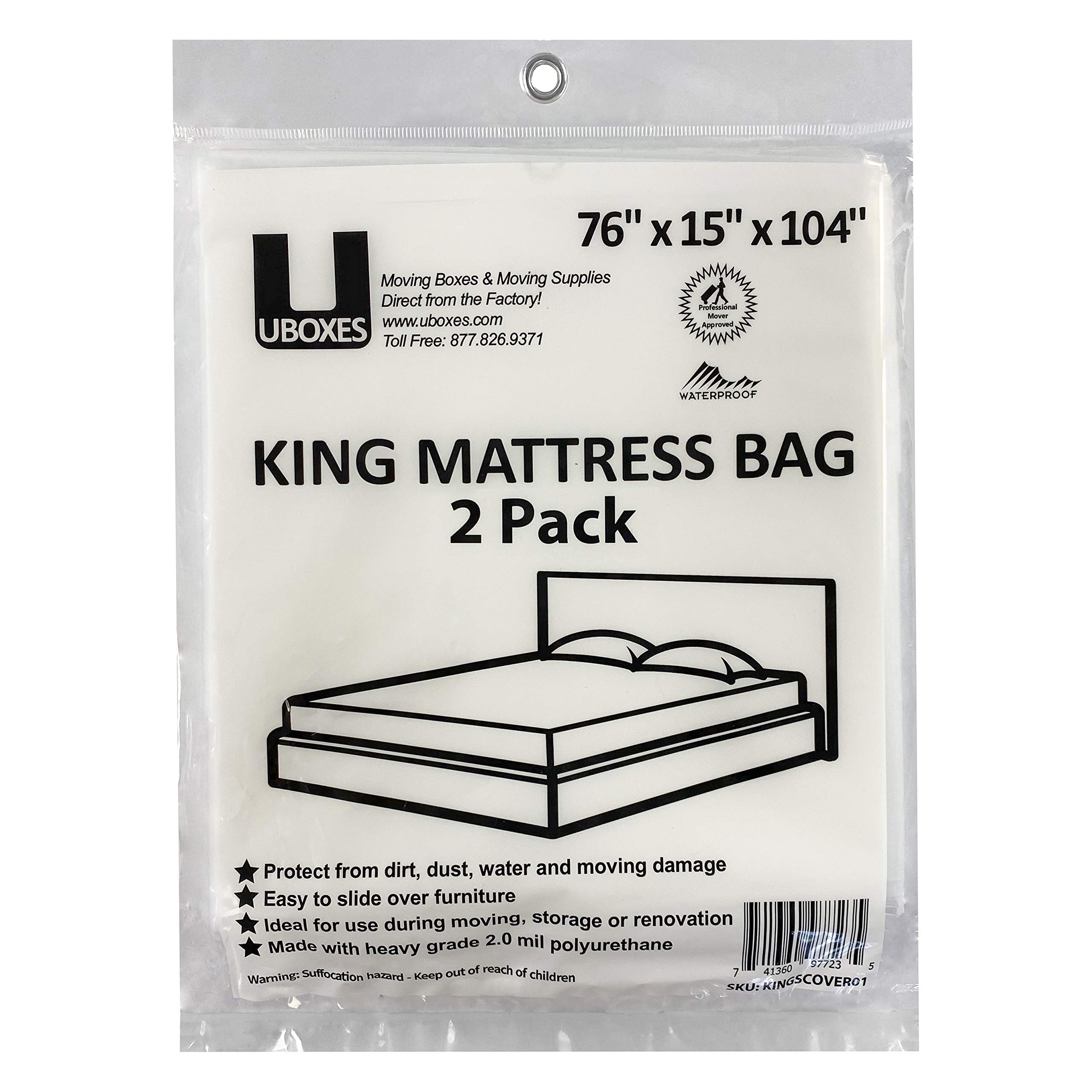 Uboxes King Mattress Poly Covers, 76 x 15 x 104 inch, 2 Pack