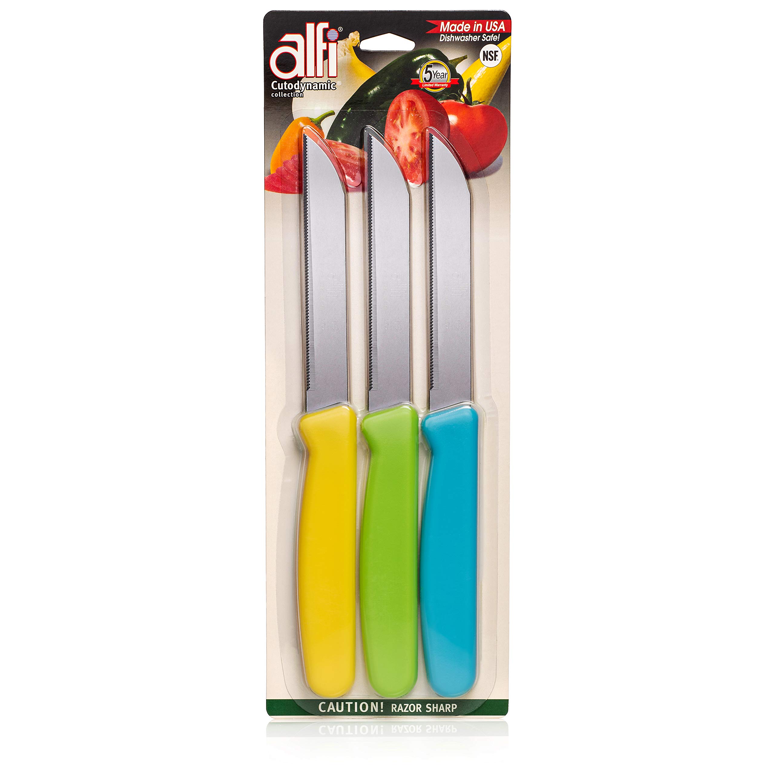 Alfi All-Purpose Knives Aerospace Precision Pointed Tip - Home And Kitchen Supplies - Serrated Steak Knives Set | Made in USA (Multicolor)