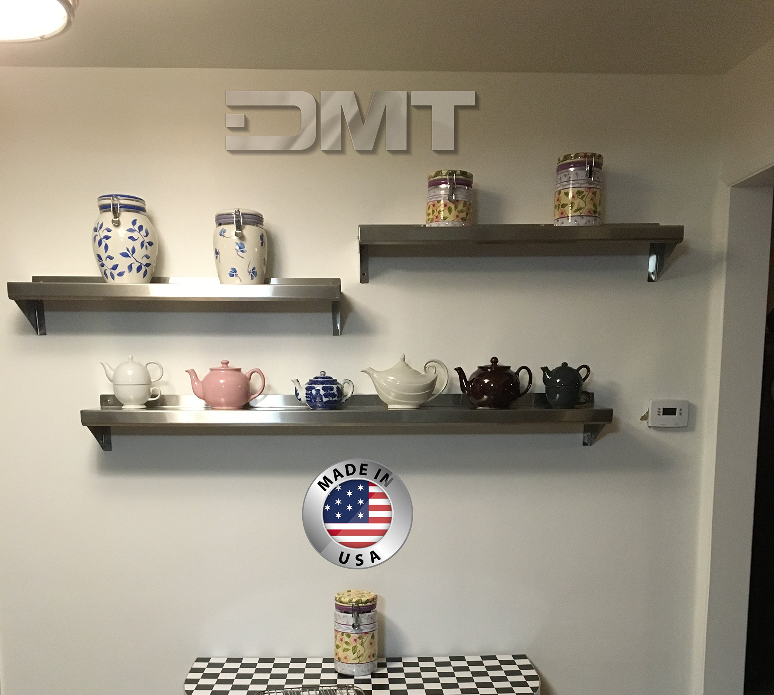 DMT Stainless Wall Shelf. 36" X 12" Deep. Made in USA. 16 Gauge 304/L Stainless Steel.