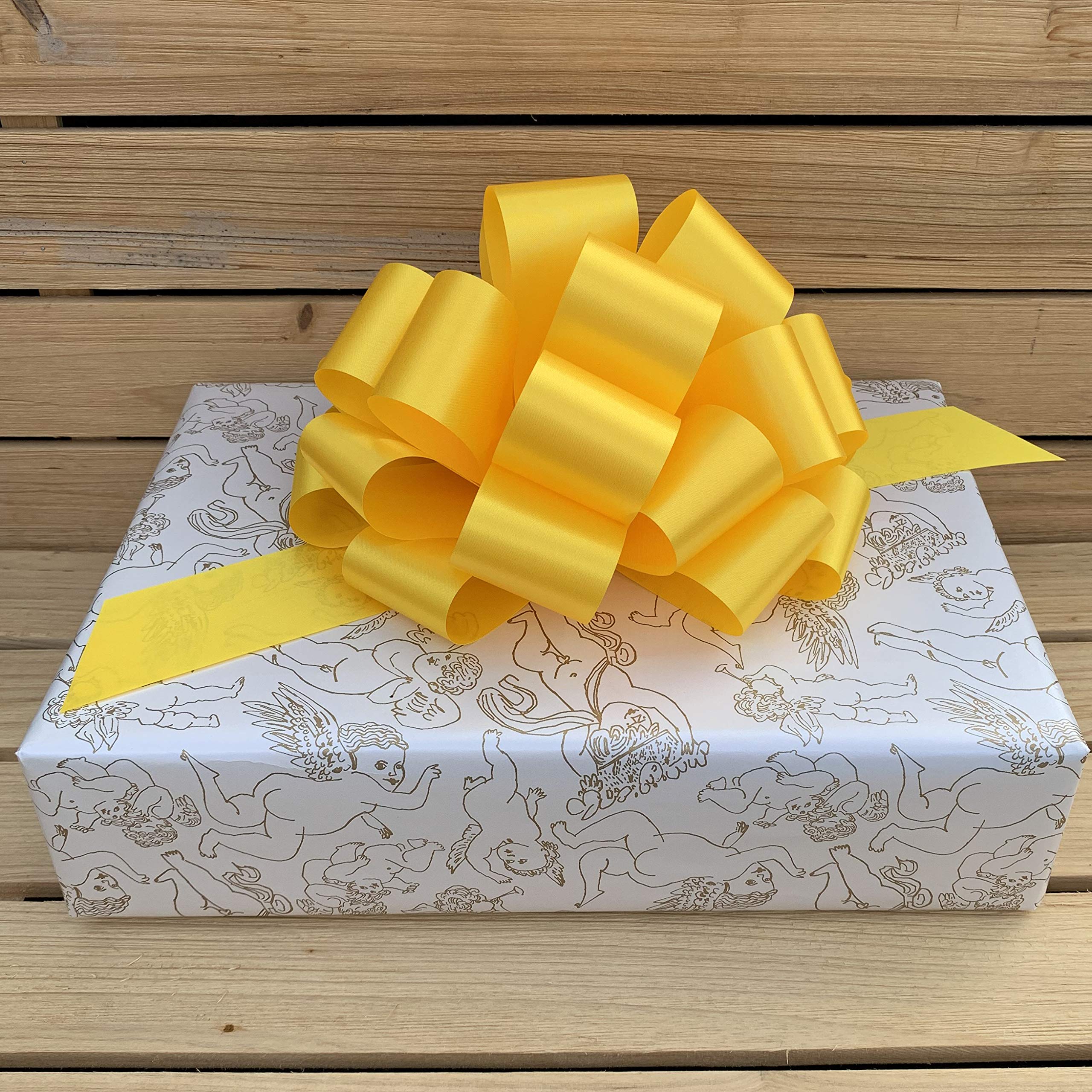 Large Yellow Ribbon Pull Bows - 9" Wide, Set of 6, Spring, Summer, Support Our Troops Ribbon, Gift Bows, Presents, Gift Basket, Fall, Thanksgiving, Christmas, Mardi Gras, Easter