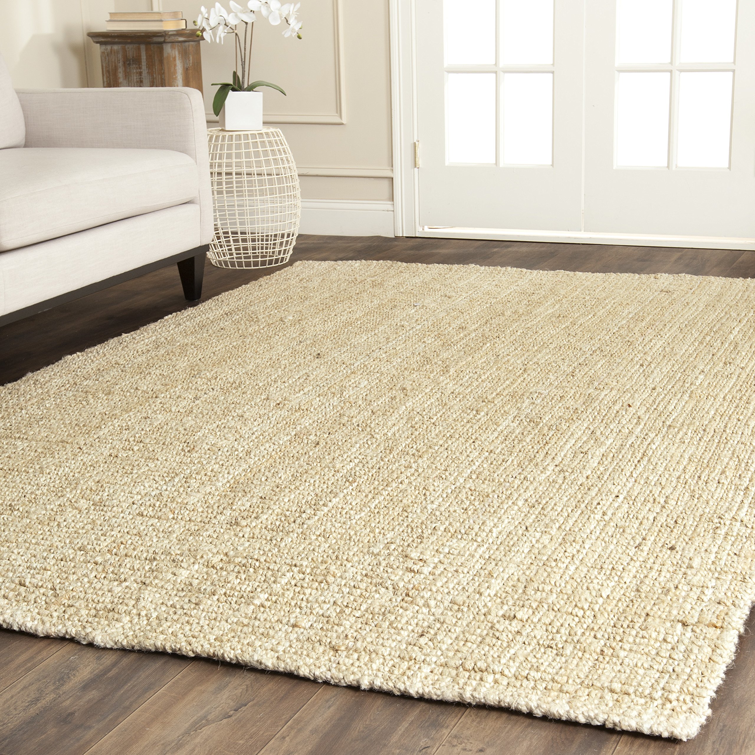 SAFAVIEH Natural Fiber Collection Area Rug - 9' Square, Ivory, Handmade Farmhouse Jute, Ideal for High Traffic Areas in Living Room, Bedroom (NF730A)