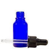 1/2 Oz (15 ml) Blue Boston Round Glass Bottle w/Dropper - Pack of 6