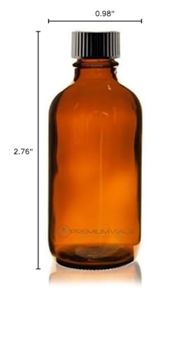 4 Oz (120 ml) Amber Boston Round Glass Bottle w/Cap - Pack of 6