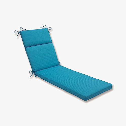 Pillow Perfect Monti Chino Solid Indoor/Outdoor Patio Chaise Lounge Cushion Plush Fiber Fill, Weather and Fade Resistant, 72.5" x 21", Blue