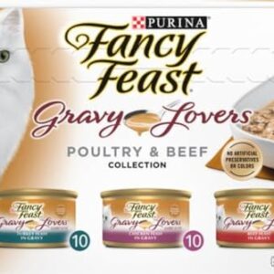 Purina Fancy Feast Gravy Lovers Poultry and Beef Grilled Gourmet Wet Cat Food Variety Pack - (Pack of 30) 3 oz. Cans