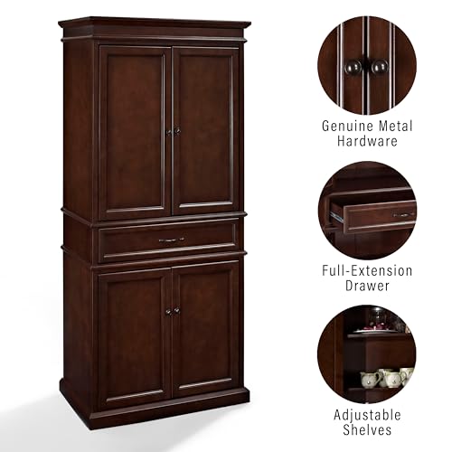 Crosley Furniture Parsons Traditional Pantry Storage Cabinet with Shelves, Kitchen, Dining, or Laundry Room, Vintage Mahogany