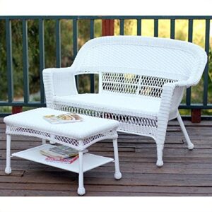 Jeco Wicker Patio Love Seat and Coffee Table Set without Cushion, White