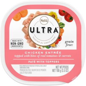 nutro ultra adult grain free soft wet dog food, chicken entrée paté with tomatoes & carrots, (24) 3.5 oz. trays