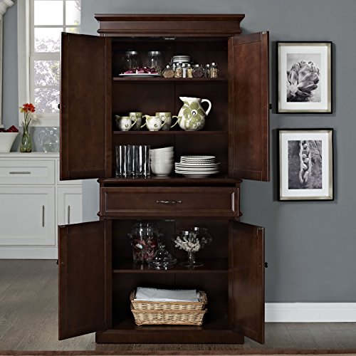 Crosley Furniture Parsons Traditional Pantry Storage Cabinet with Shelves, Kitchen, Dining, or Laundry Room, Vintage Mahogany