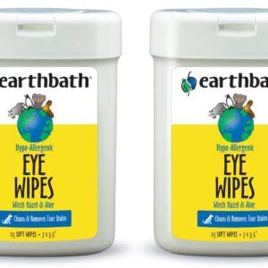 earthbath, Hypo-Allergenic Pet Eye Wipes - Tear Stain Remover, All Natural Pet Eye Wipes, Cat & Dog Soft Wipes, Made in USA - 30 Count (2 Pack)