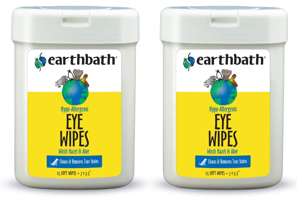 earthbath, Hypo-Allergenic Pet Eye Wipes - Tear Stain Remover, All Natural Pet Eye Wipes, Cat & Dog Soft Wipes, Made in USA - 30 Count (2 Pack)