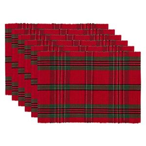 dii farmhouse christmas plaid dining table & kitchen décor, holiday placemat set, 13x19, red & green, 6 count