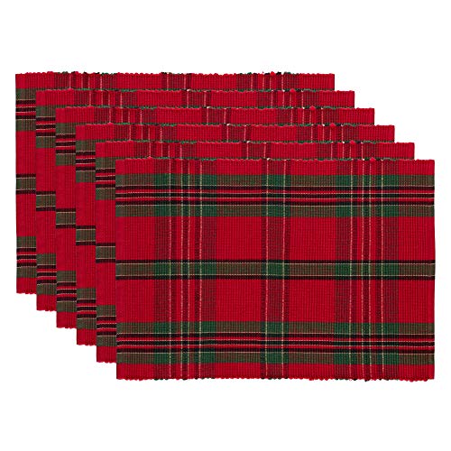 DII Farmhouse Christmas Plaid Dining Table & Kitchen Décor, Holiday Placemat Set, 13x19, Red & Green, 6 Count