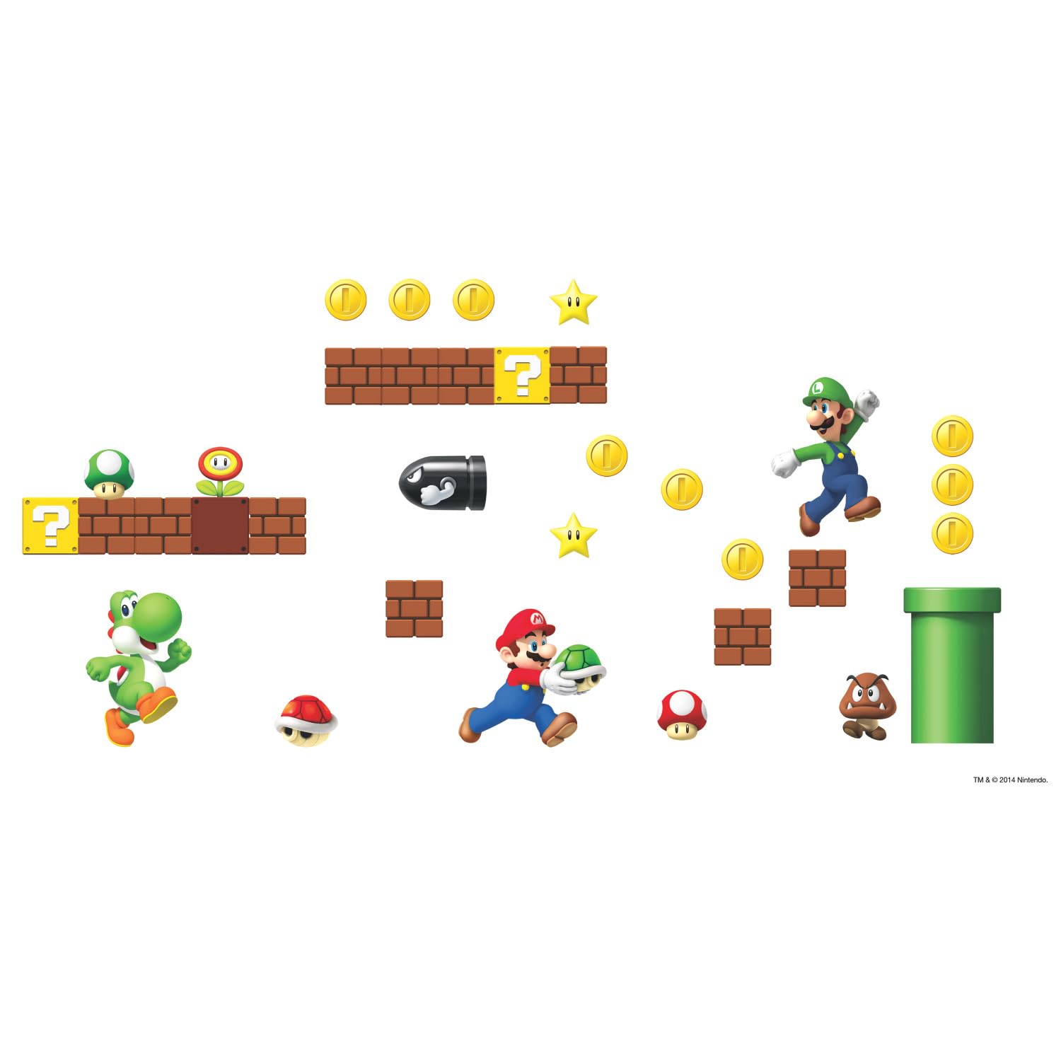 RoomMates RMK2351SCS Nintendo New Super Mario Bros Build a Scene Peel and Stick Wall Decals, Multicolored