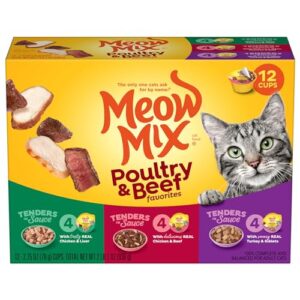 Meow Mix Tenders in Sauce Wet Cat Food, Poultry & Beef Variety Pack, 2.75 Ounce Cup (Pack of 48)