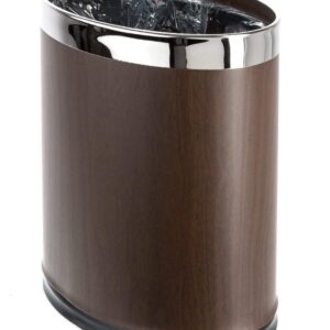 Brelso 'Invisi-Overlap' Metal Trash Can, Open Top Small Office Wastebasket, Oval Shape (Wood Look)