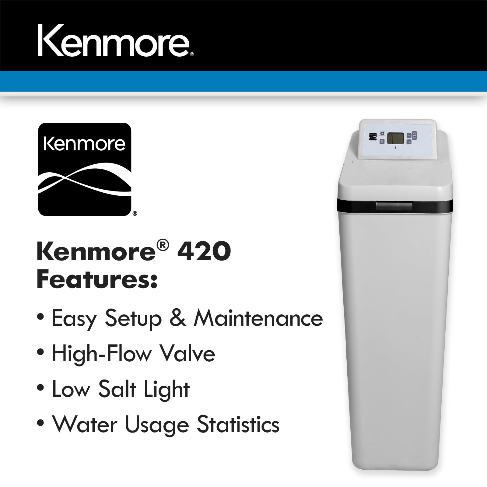 Kenmore 420 Water Softener With Ultra Flow Valve | Reduce Hardness Minerals & Clear Water Iron | Whole Home Water Softener | Easy To Install | Reduce Hard Water In Your Home, Grey