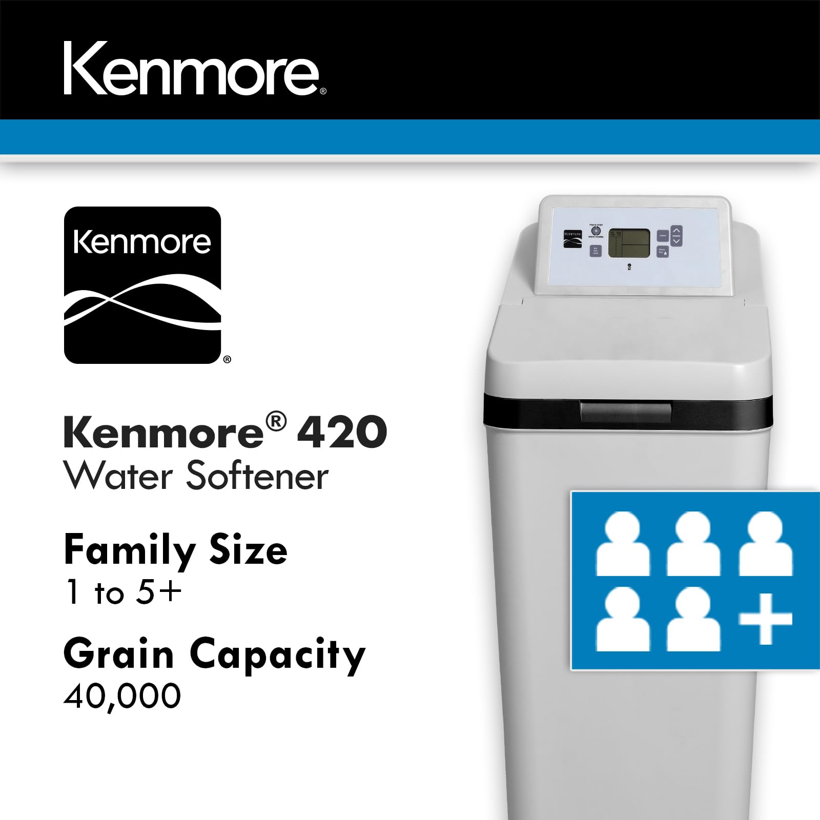 Kenmore 420 Water Softener With Ultra Flow Valve | Reduce Hardness Minerals & Clear Water Iron | Whole Home Water Softener | Easy To Install | Reduce Hard Water In Your Home, Grey