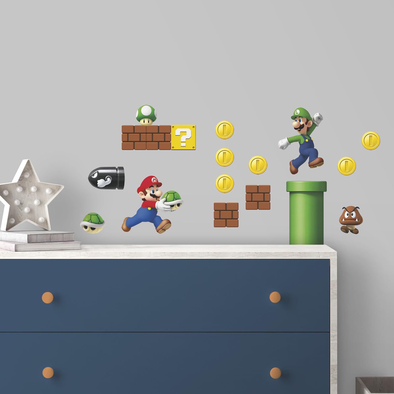 RoomMates RMK2351SCS Nintendo New Super Mario Bros Build a Scene Peel and Stick Wall Decals, Multicolored