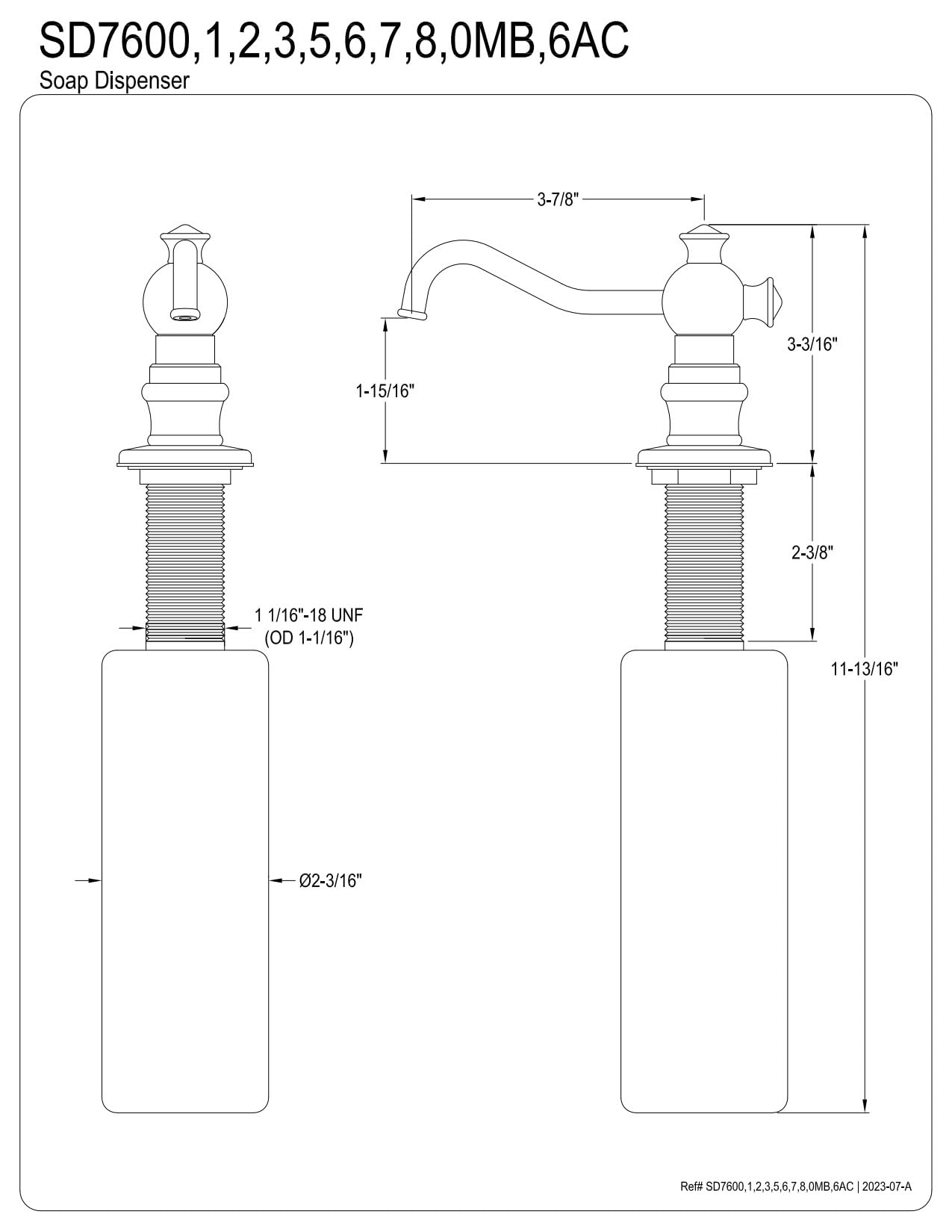 Kingston Brass SD7600 Water Onyx Soap Dispenser, Black Stainless Steel