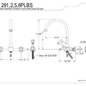 Kingston Brass KS1292PLBS Restoration Bridge Kitchen Faucet, 8-1/2" in Spout Reach, Polished Brass